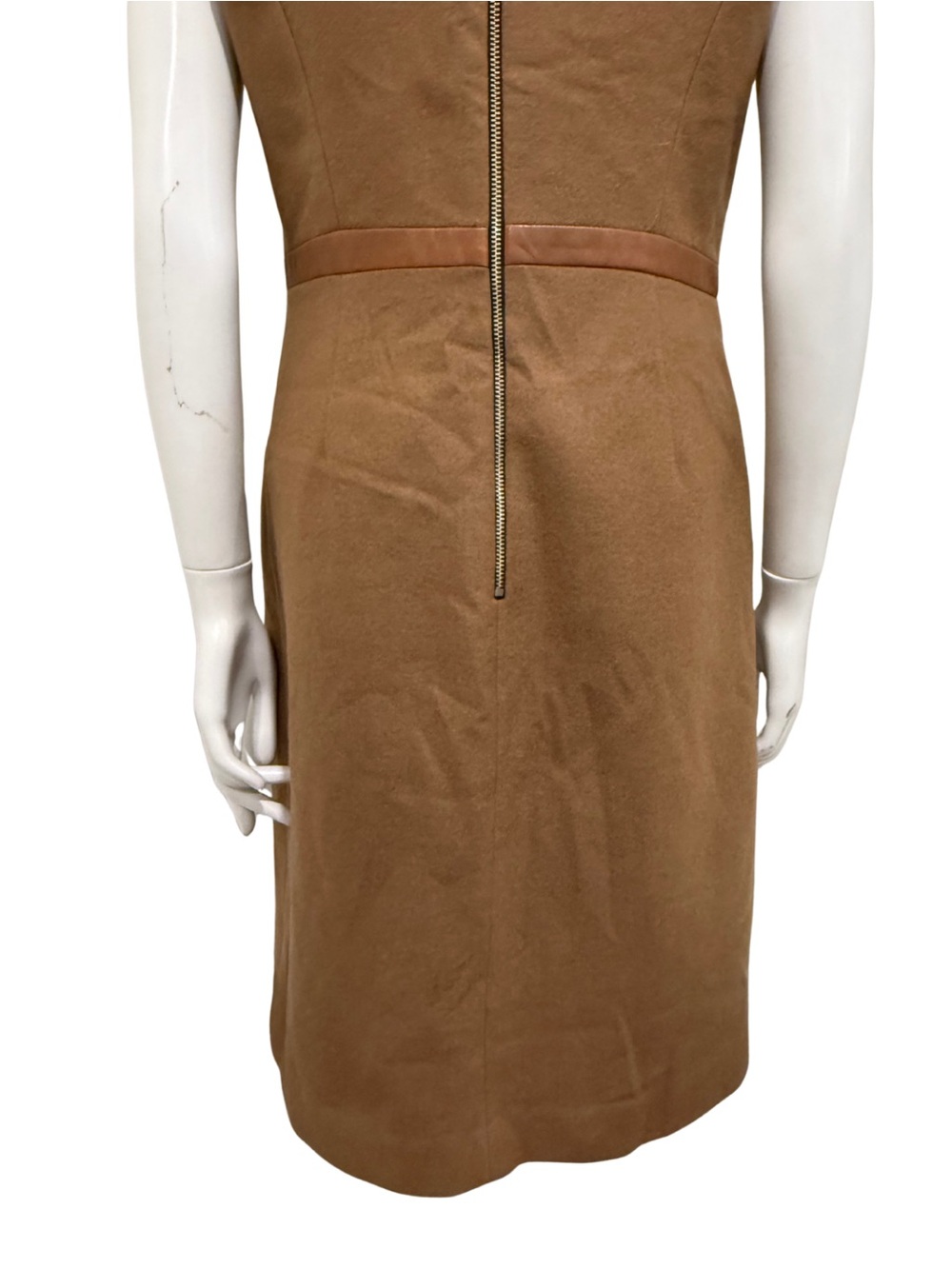 Judith & Charles Wool Sheath Dress Size 8 Brown Black Leather Trim Made Canada - Picture 9 of 10
